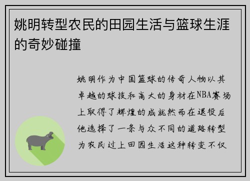 姚明转型农民的田园生活与篮球生涯的奇妙碰撞