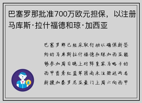 巴塞罗那批准700万欧元担保，以注册马库斯·拉什福德和琼·加西亚